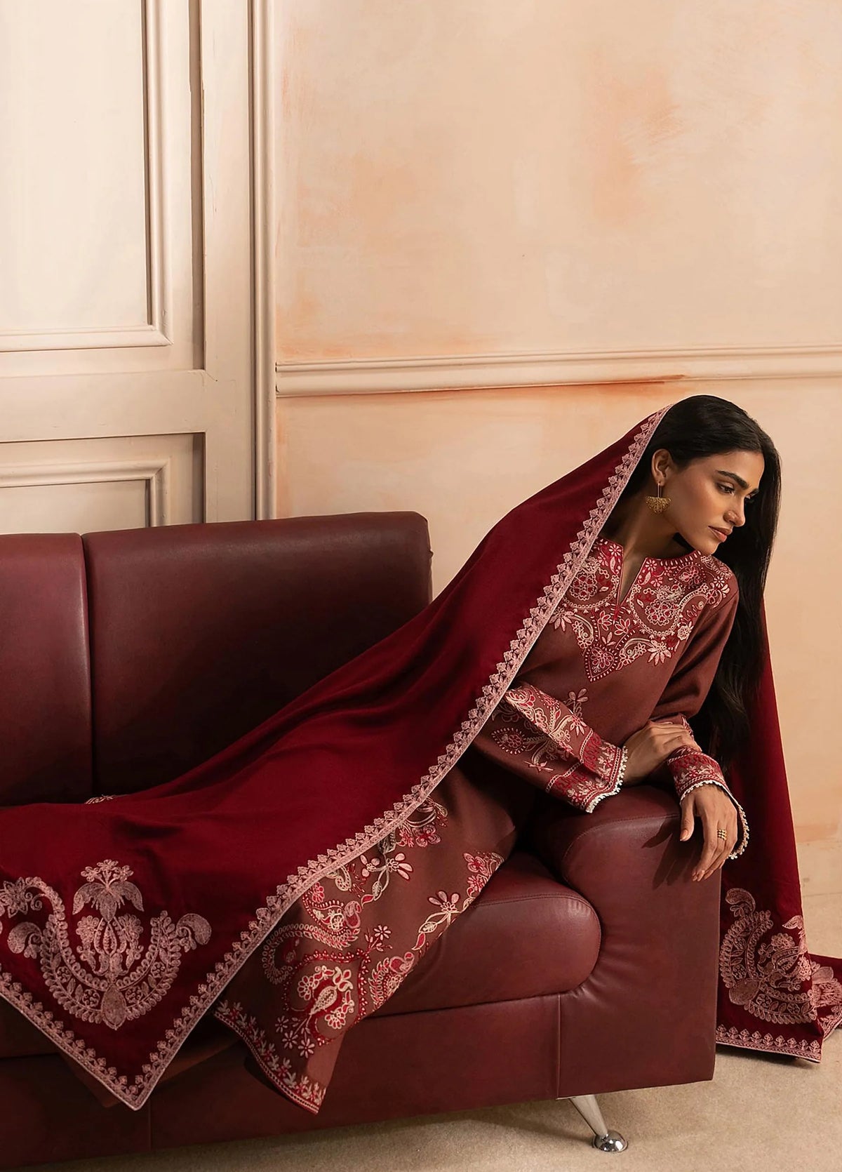 RajBari Exclusive Shawl Unstitched Embroidered Khaddar 3 Piece Suit RB26UES 09 - Winter Collection