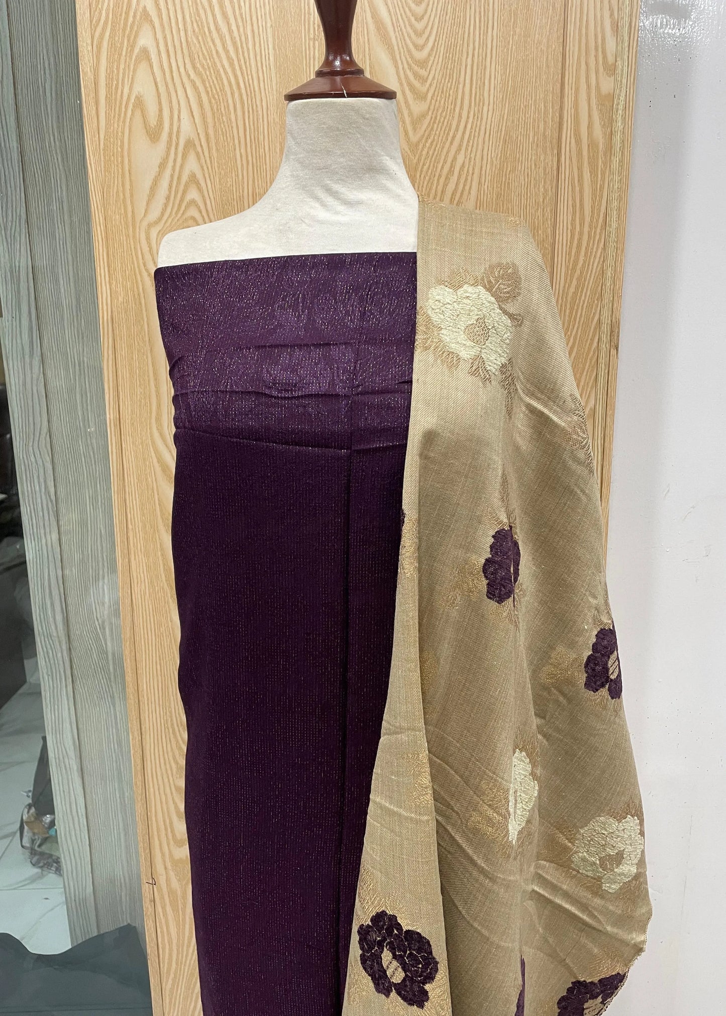 PERSIAN WOOL WINTER PRINTED 3PC SUIT WITH SWATI SHWAL (Purple)