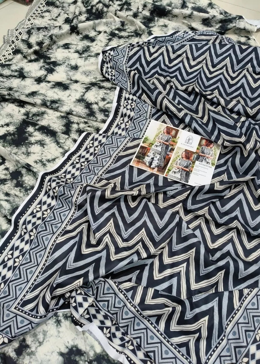 SAPPHIRE KHADDAR DIGITAL PRINTED SUIT 3 PIECE UNSTITCHED BLACK D11