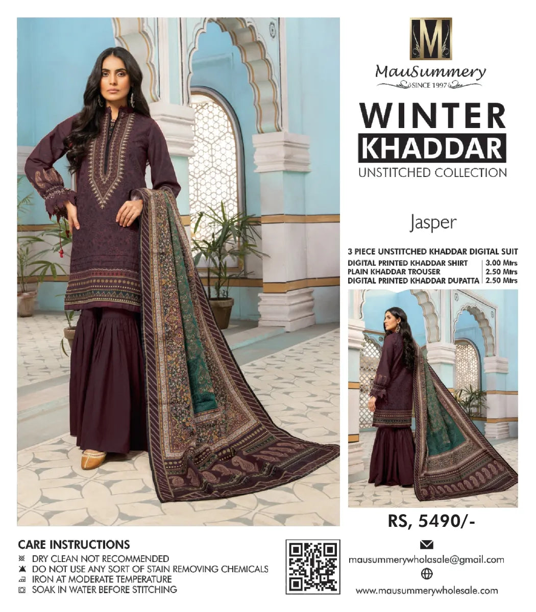 MAUSUMMERY KHADDAR DIGITAL PRINTED SUIT 3 PIECE UNSTITCHED JASPER