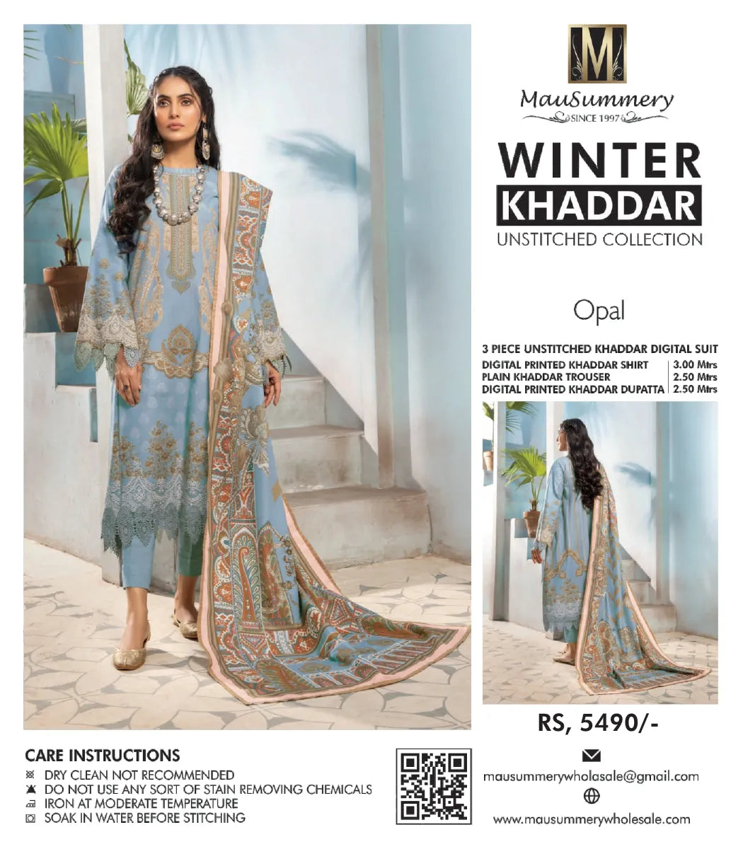 MAUSUMMERY KHADDAR DIGITAL PRINTED SUIT 3 PIECE UNSTITCHED OPAL