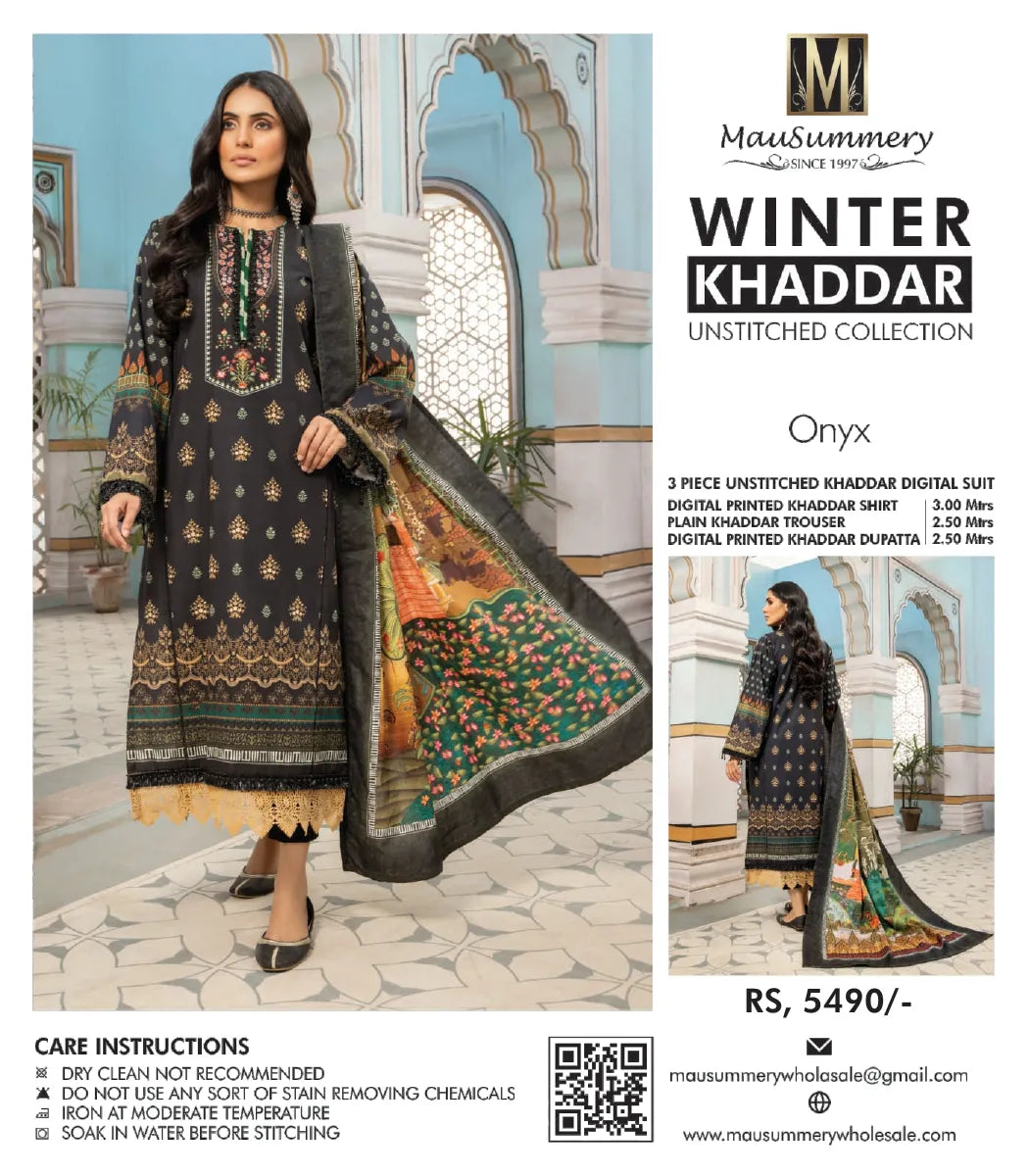 MAUSUMMERY KHADDAR DIGITAL PRINTED SUIT 3 PIECE UNSTITCHED ONYX