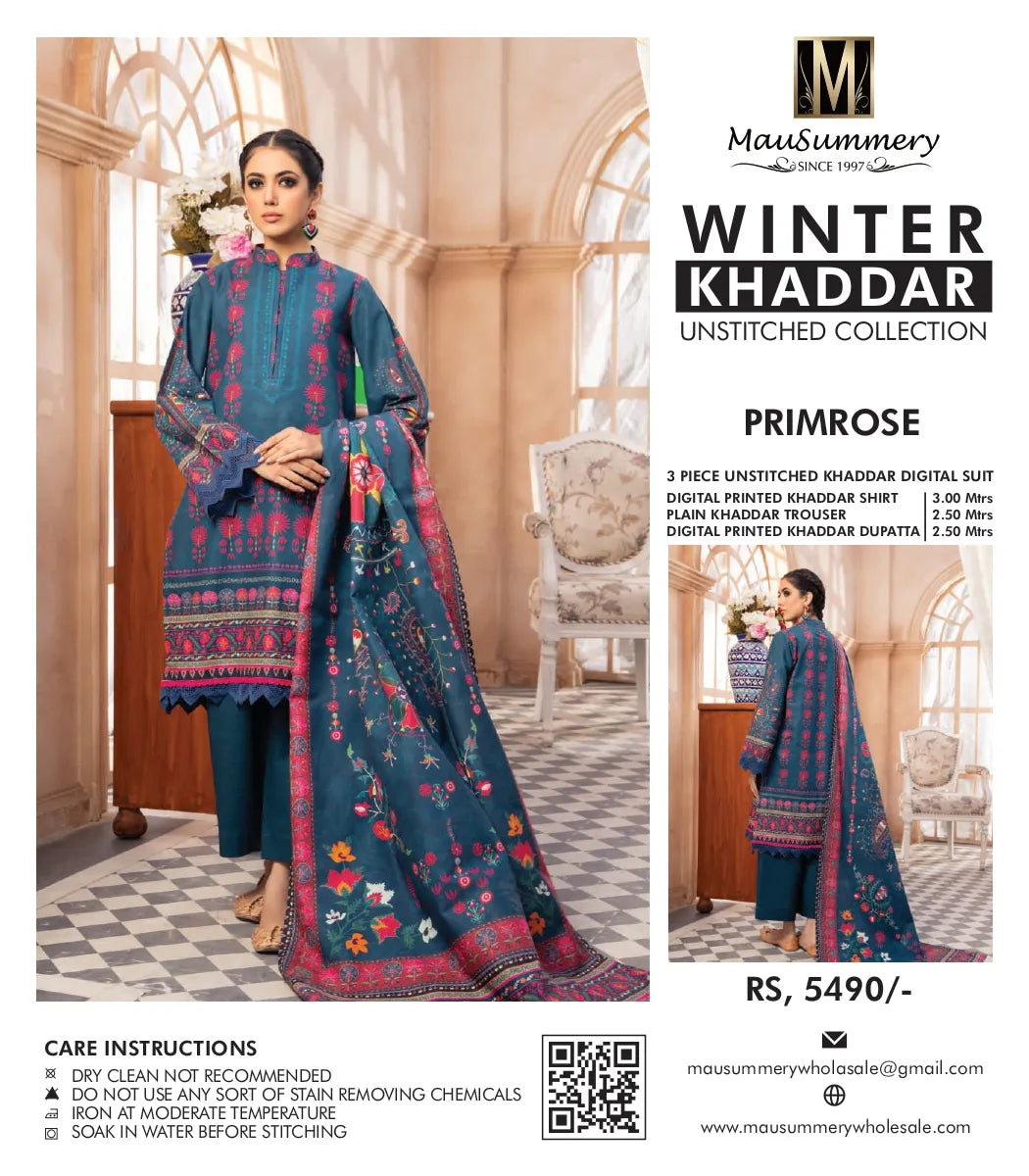 MAUSUMMERY KHADDAR DIGITAL PRINTED SUIT 3 PIECE UNSTITCHED PRIMROSE