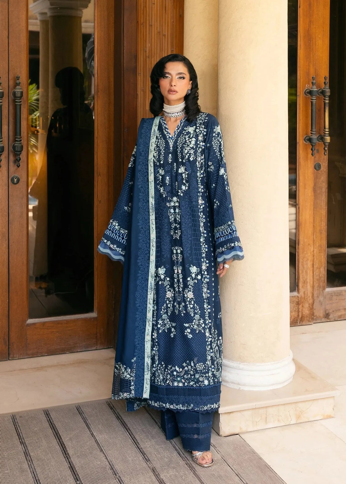 ELAF LUXURY EMBROIDERED KARANDI WINTER COLLECTION 3PC UNSTITCHED | EWK-3B AQUELUNE | ✅ 100% Original