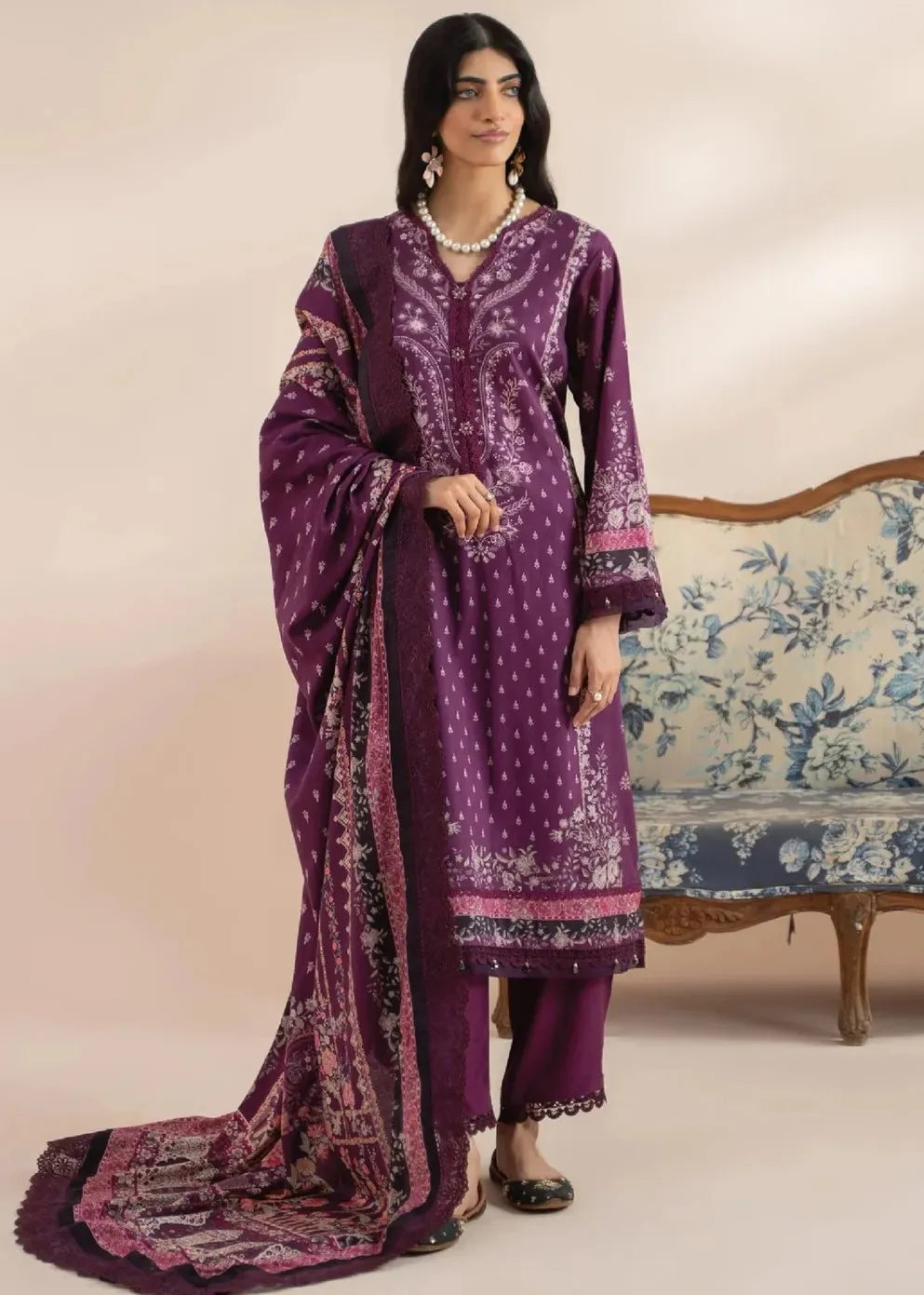 MAUSUMMERY LINEN DIGITAL PRINTED SUIT 3 PIECE UNSTITCHED AMETHYST