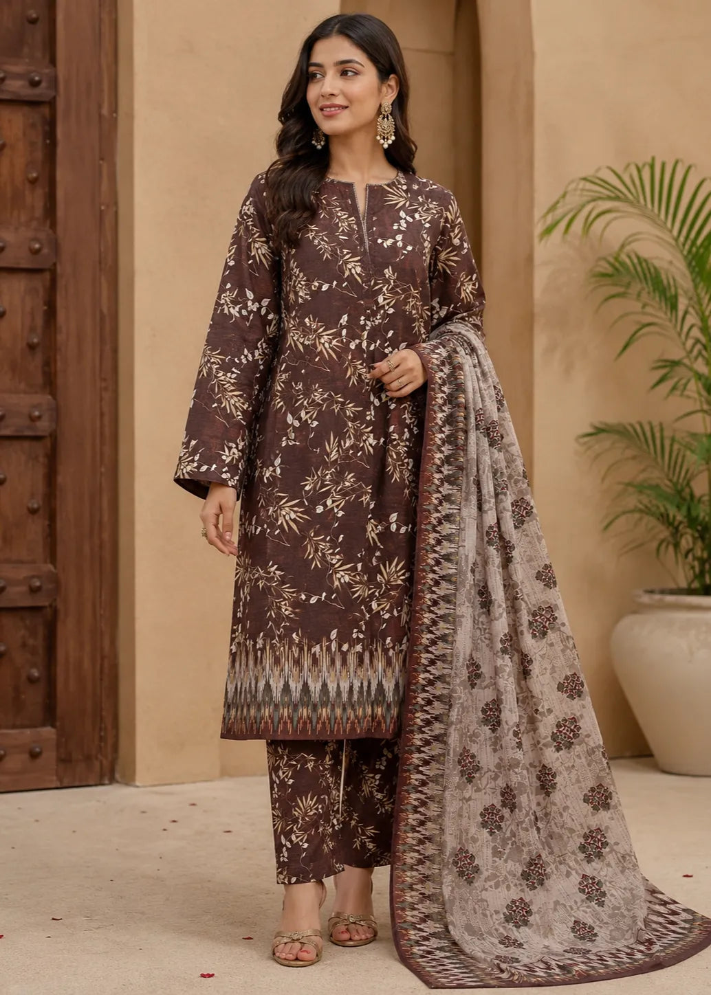 VISCOSE LINEN DIGITAL PRINTED SUIT 3 PIECE UNSTITCHED D-6