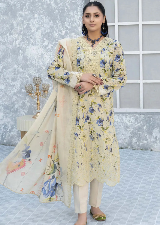 ELEGANT BY RIAZ ARTS EMBROIDERED LAWN SUMMER COLLECTION 3 PIECE SUIT - D-09 | ✅ 100% Original