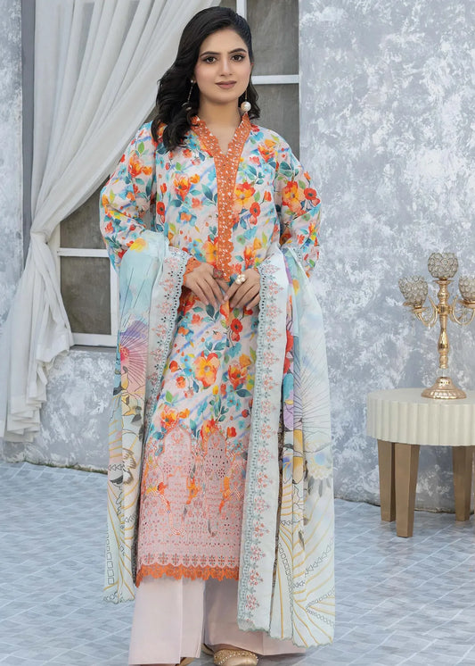 ELEGANT BY RIAZ ARTS EMBROIDERED LAWN SUMMER COLLECTION 3 PIECE SUIT - D-07 | ✅ 100% Original