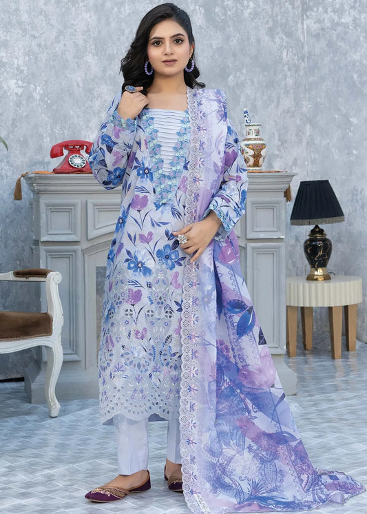 ELEGANT BY RIAZ ARTS EMBROIDERED LAWN SUMMER COLLECTION 3 PIECE SUIT - D-06 | ✅ 100% Original