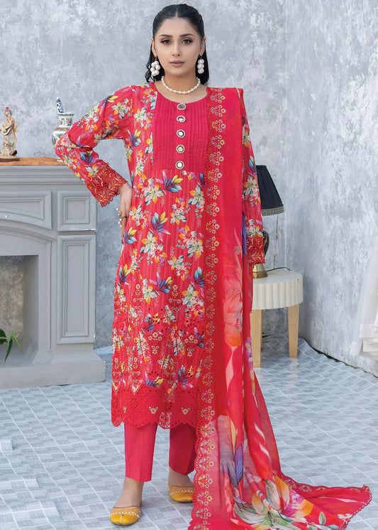 ELEGANT BY RIAZ ARTS EMBROIDERED LAWN SUMMER COLLECTION 3 PIECE SUIT - D-04 | ✅ 100% Original