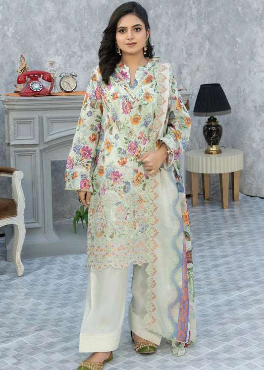 ELEGANT BY RIAZ ARTS EMBROIDERED LAWN SUMMER COLLECTION 3 PIECE SUIT - D-03 | ✅ 100% Original