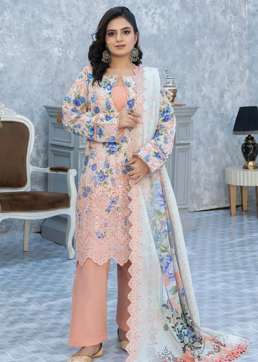 ELEGANT BY RIAZ ARTS EMBROIDERED LAWN SUMMER COLLECTION 3 PIECE SUIT - D-02 | ✅ 100% Original