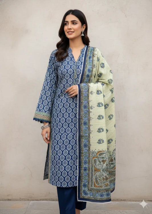 SAPPHIRE PRINTED LINEN 3PC D11