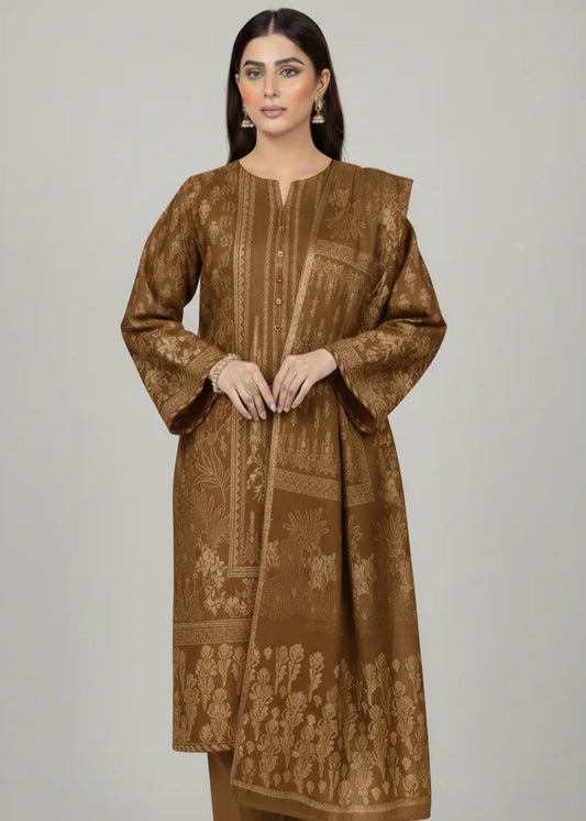 PERSIAN PALACHI WOOL WINTER 3PC SUIT WITH PALACHI SHWAL (Brown Color) EFD-02