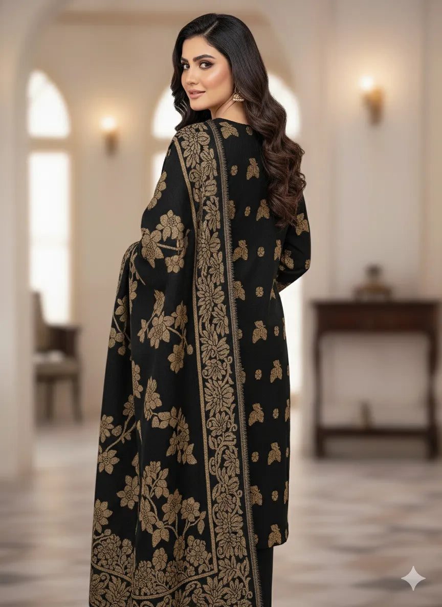 PERSIAN WOOL WINTER 3PC SUIT WITH PALACHI SHWAL (Black)