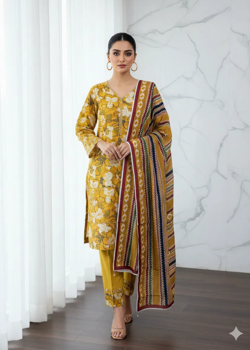 SAPPHIRE PRINTED LINEN 3PC D3