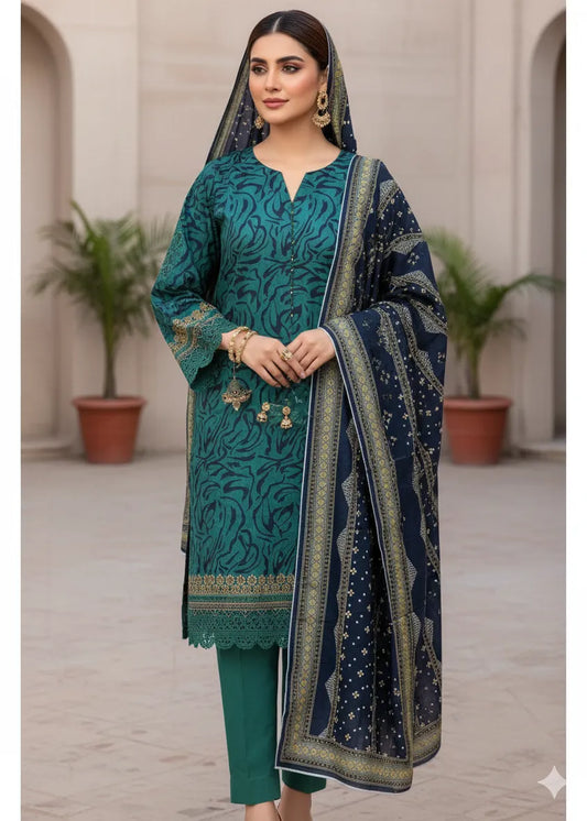 SAPPHIRE PRINTED LINEN 3PC D10