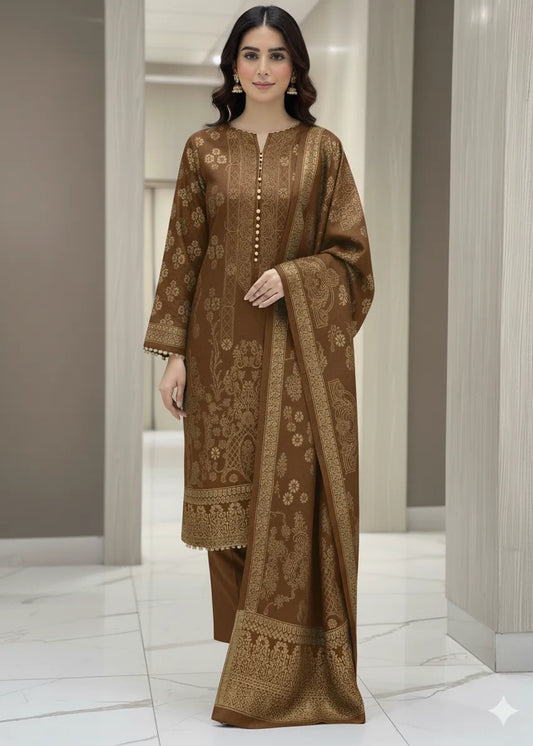 PERSIAN PALACHI WOOL WINTER 3PC SUIT WITH PALACHI SHWAL (Brown) EFD-04