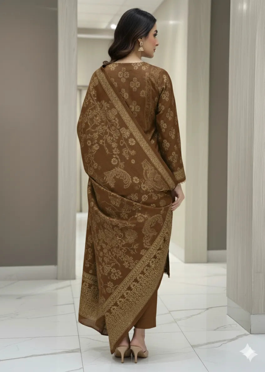 PERSIAN PALACHI WOOL WINTER 3PC SUIT WITH PALACHI SHWAL (Brown) EFD-04
