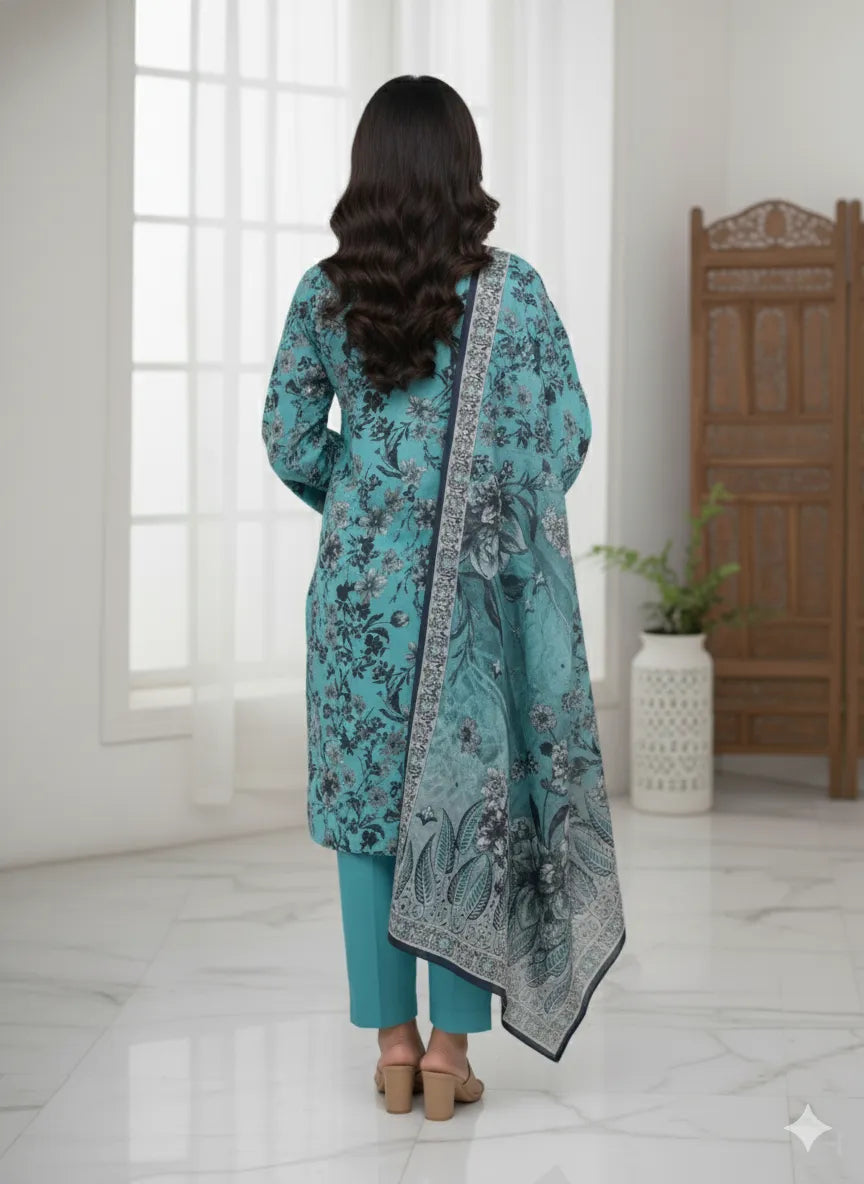 SAPPHIRE PRINTED LINEN 3PC D16