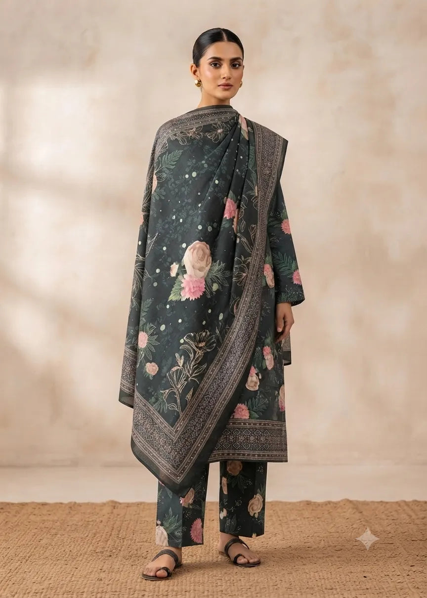 VISCOSE LINEN DIGITAL PRINTED SUIT 3 PIECE UNSTITCHED D-30