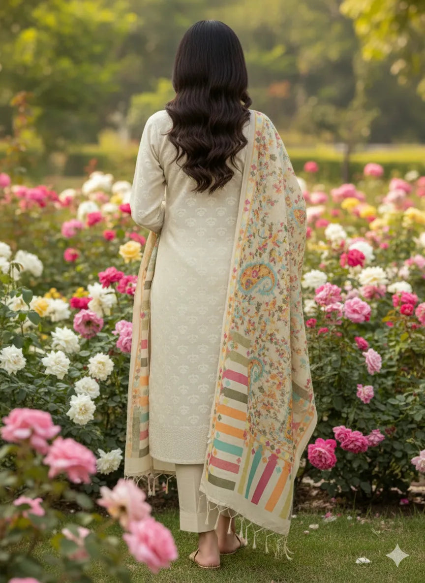 PERSIAN WOOL SWATI WINTER PRINTED 3PC SUIT (Skin)