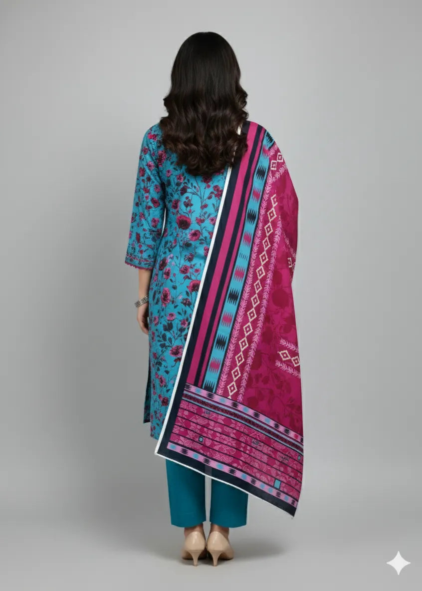 SAPPHIRE PRINTED LINEN 3PC D17