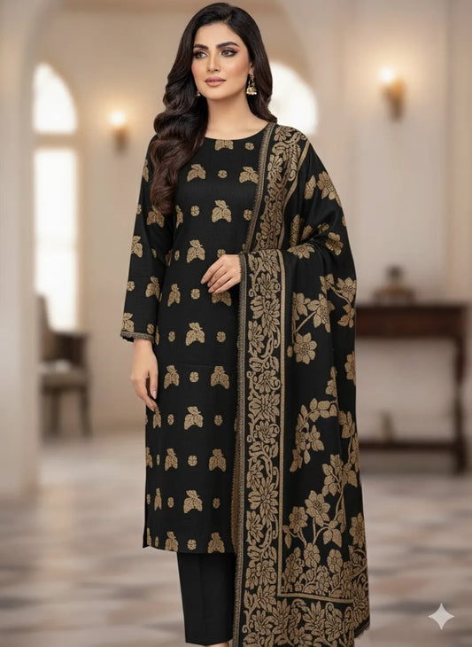 PERSIAN WOOL WINTER 3PC SUIT WITH PALACHI SHWAL (Black)