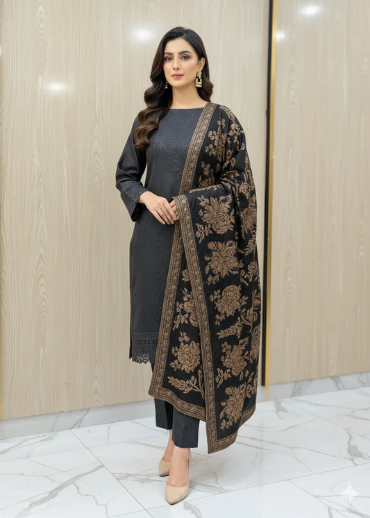 PERSIAN WOOL WINTER 3PC SUIT WITH PALACHI SHWAL (Gray)