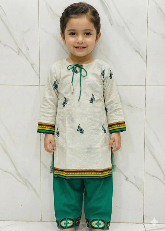 KIDS STITCHED LAWN SUIT 2PC GREEN
