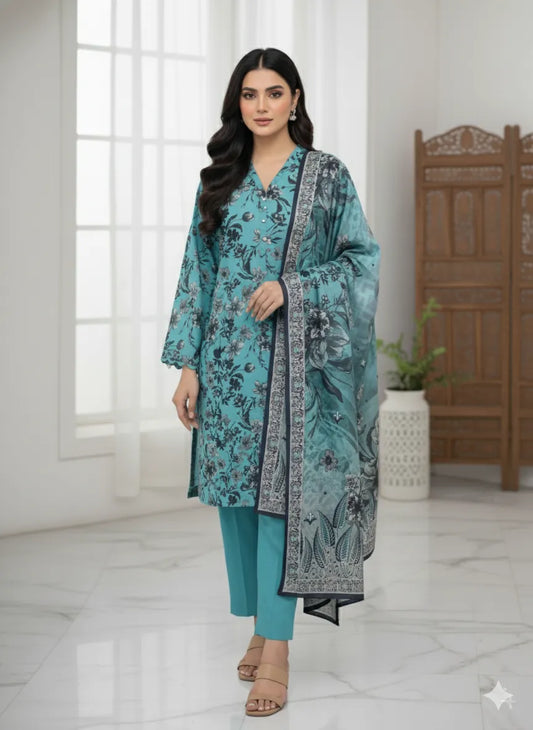 SAPPHIRE PRINTED LINEN 3PC D16