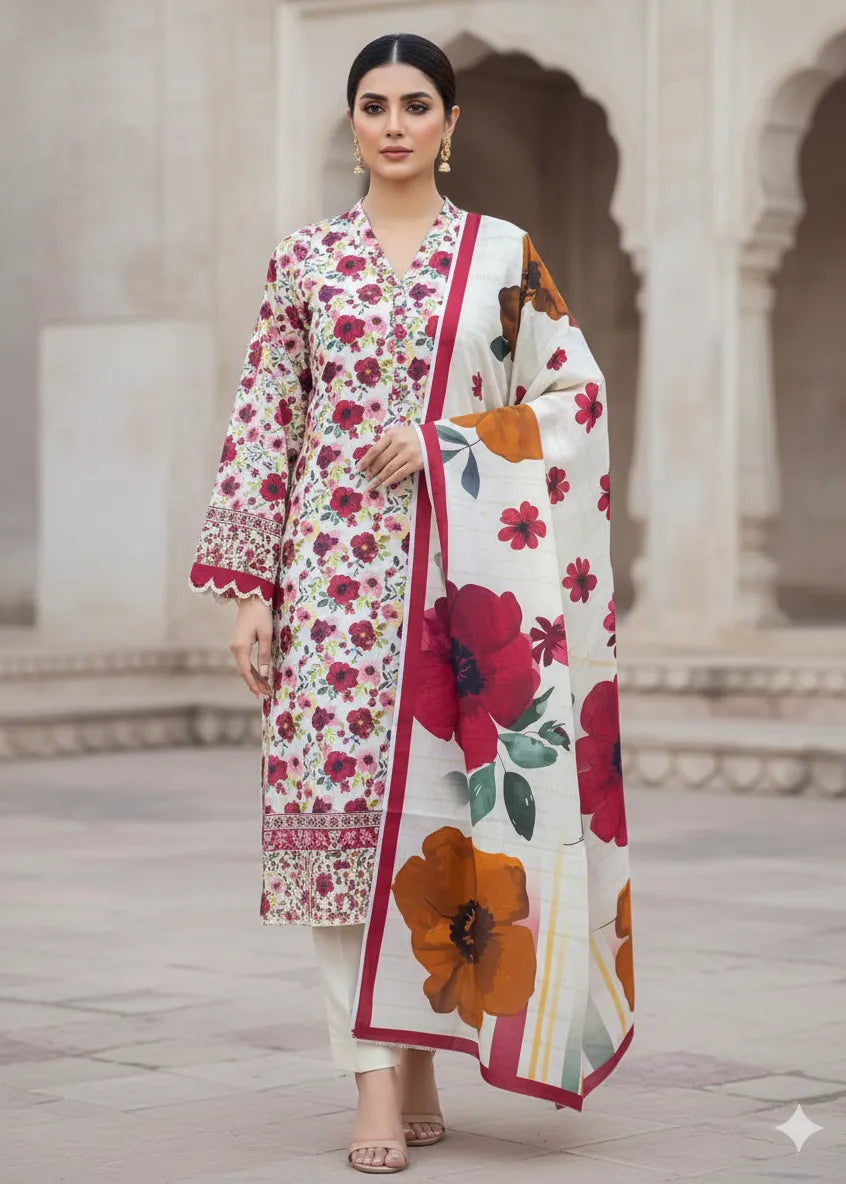 SAPPHIRE PRINTED LINEN 3PC D14