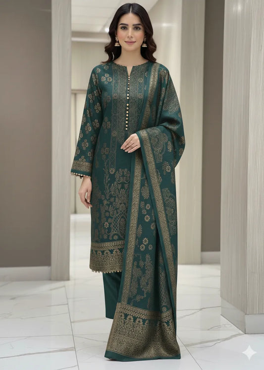 PERSIAN PALACHI WOOL WINTER 3PC SUIT WITH PALACHI SHWAL (Green) EFD-05