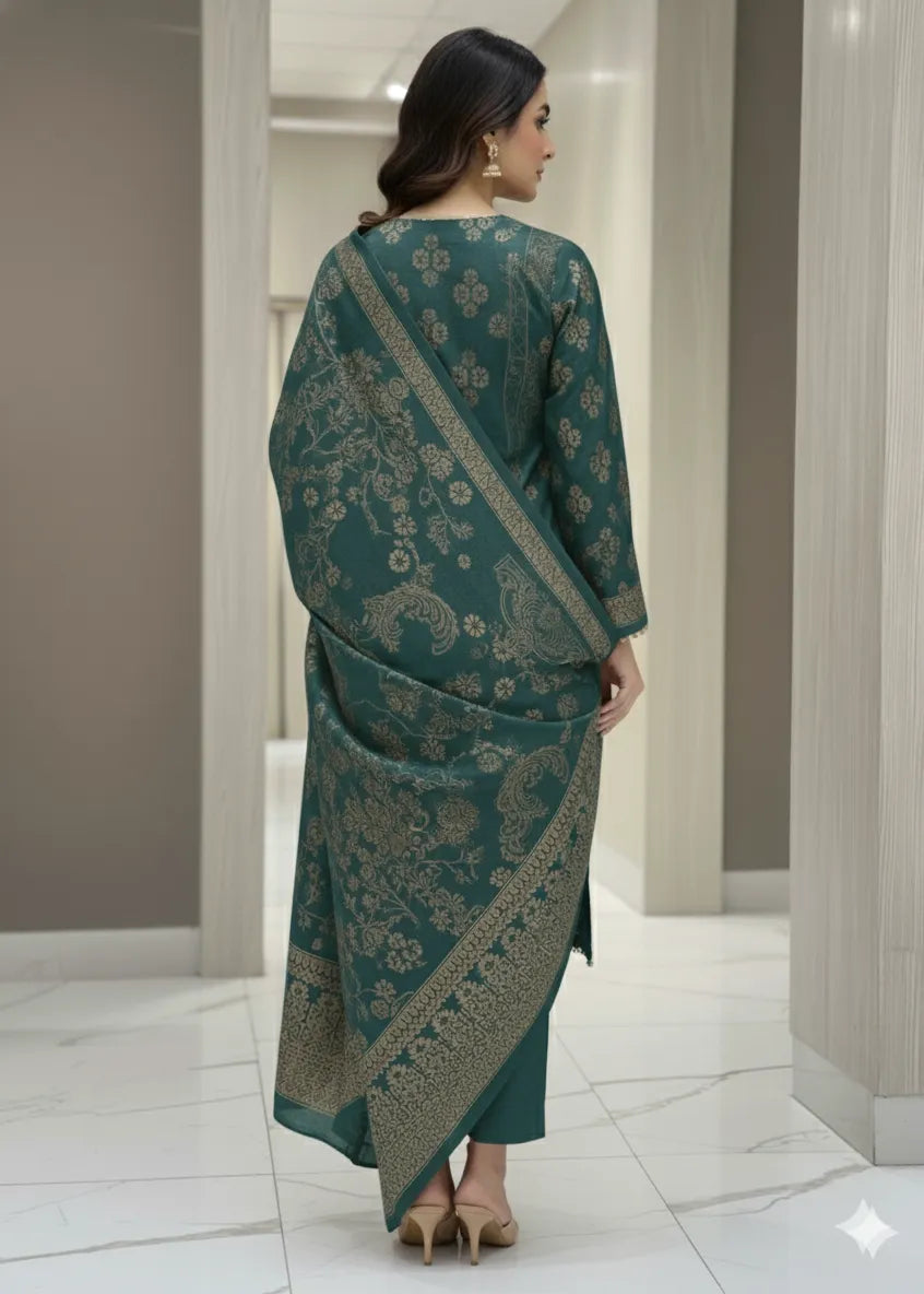 PERSIAN PALACHI WOOL WINTER 3PC SUIT WITH PALACHI SHWAL (Green) EFD-05