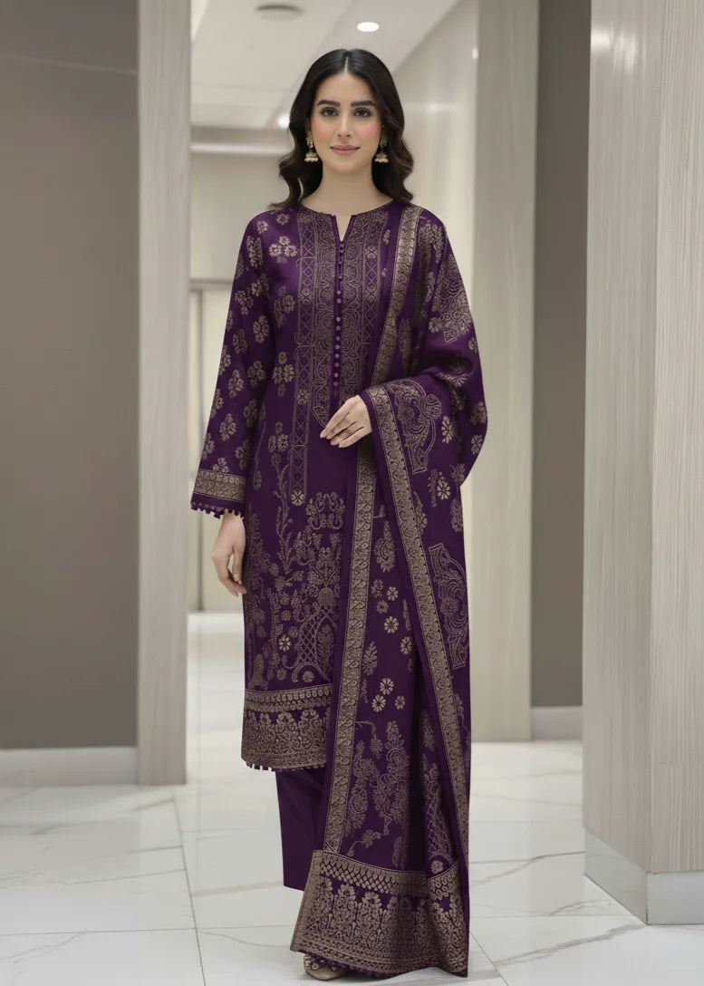 PERSIAN PALACHI WOOL WINTER 3PC SUIT WITH PALACHI SHWAL (Purple) EFD-02