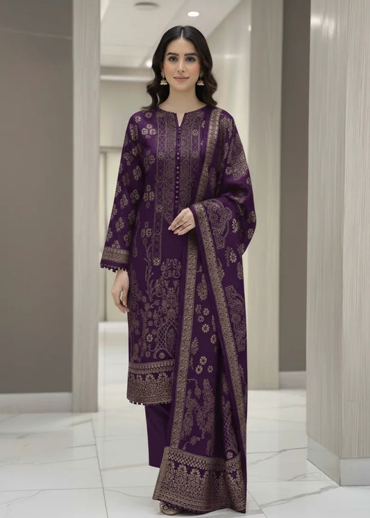 PERSIAN PALACHI WOOL WINTER 3PC SUIT WITH PALACHI SHWAL (Purple) EFD-02