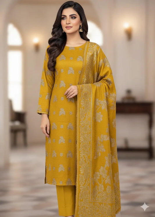 PERSIAN WOOL WINTER 3PC SUIT WITH PALACHI SHWAL (Yellow)