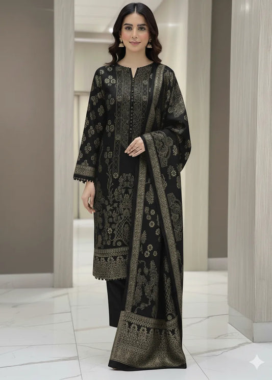 PERSIAN PALACHI WOOL WINTER 3PC SUIT WITH PALACHI SHWAL (Olive Green) EFD-03