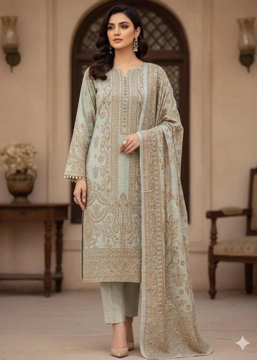 PERSIAN EMBROIDED WOOL WINTER 3PC SUIT WITH PALACHI SHWAL PW-01