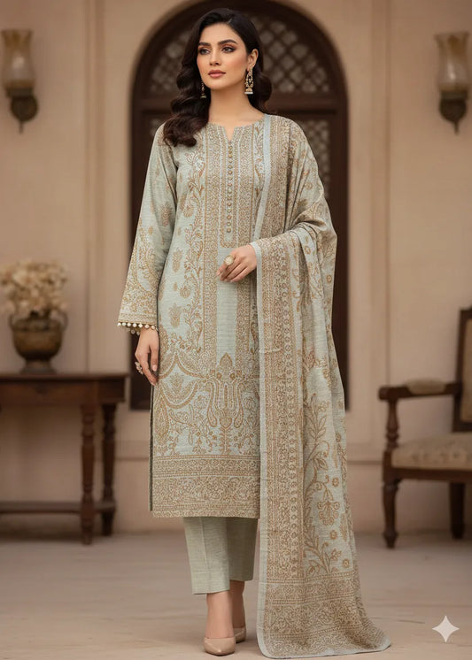 PERSIAN EMBROIDED WOOL WINTER 3PC SUIT WITH PALACHI SHWAL PW-01