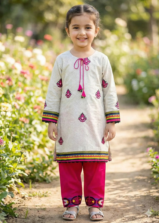 KIDS STITCHED LAWN SUIT 2PC Red