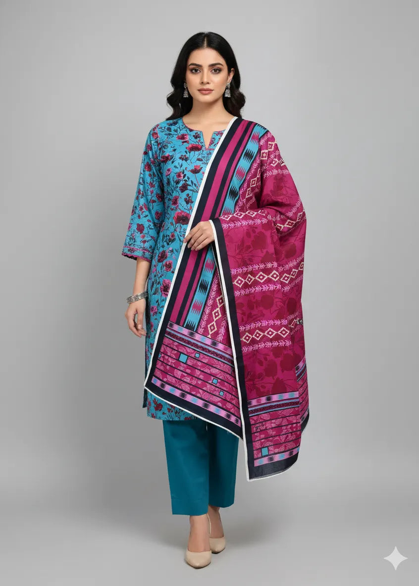 SAPPHIRE PRINTED LINEN 3PC D17