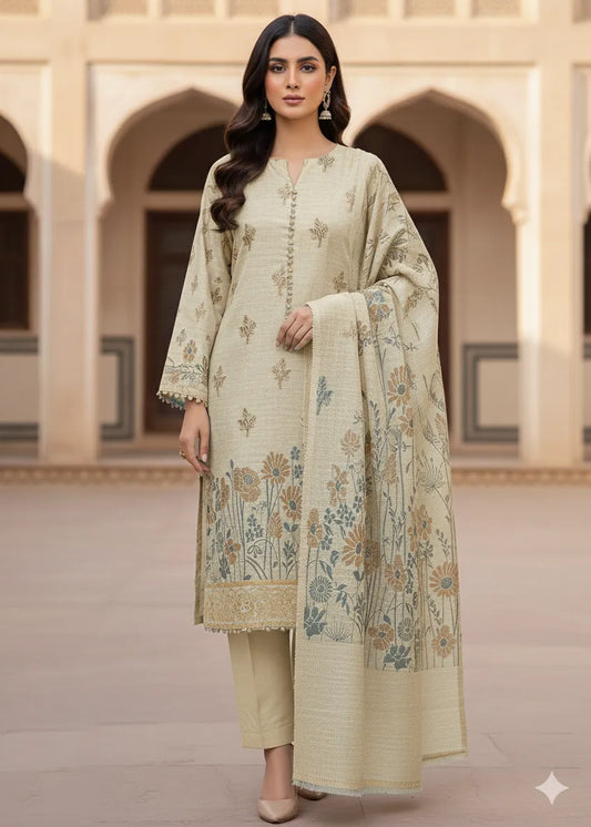 PERSIAN WOOL WINTER 3PC SUIT WITH PALACHI SHWAL (Beach Color)