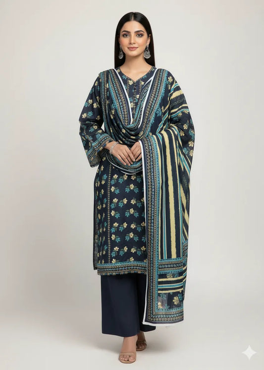 SAPPHIRE PRINTED LINEN 3PC D13