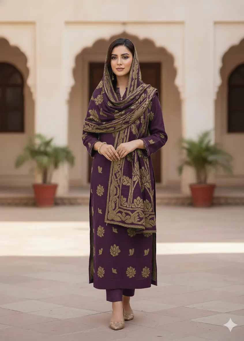 PERSIAN PALACHI WOOL WINTER 3PC SUIT WITH PALACHI SHWAL EFD-07