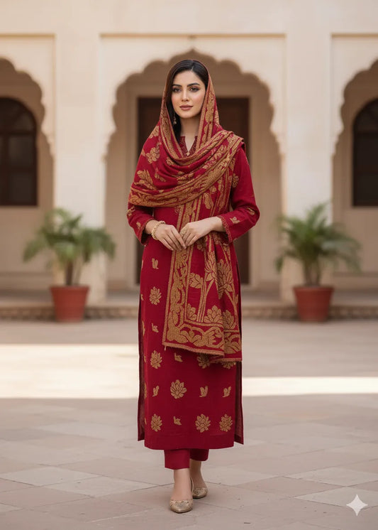 PERSIAN PALACHI WOOL WINTER 3PC SUIT WITH PALACHI SHWAL EFD-10