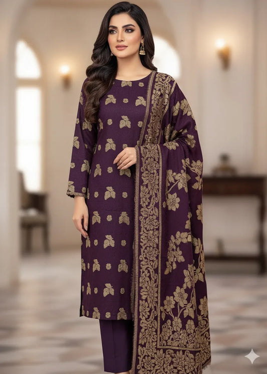 PERSIAN WOOL WINTER 3PC SUIT WITH PALACHI SHWAL (Purple)