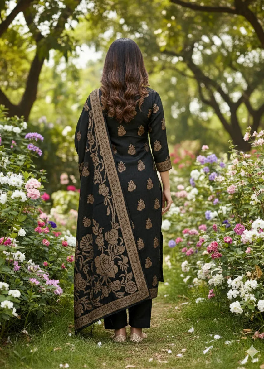 PERSIAN WOOL WINTER 3PC SUIT WITH PALACHI SHWAL (Black)
