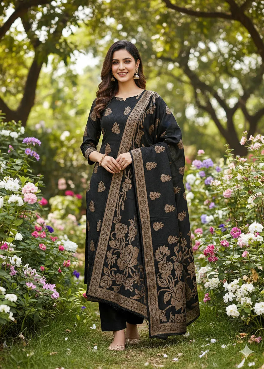 PERSIAN WOOL WINTER 3PC SUIT WITH PALACHI SHWAL (Black)