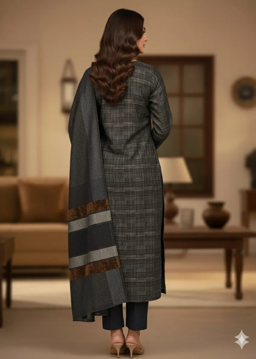 PERSIAN WOOL WINTER PRINTED 3PC SUIT (Gray)